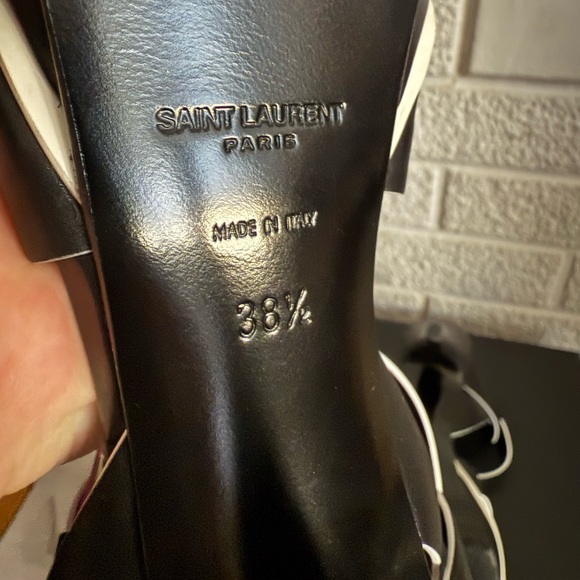 Saint Laurent Tribute Black and White Strappy Heels - Picture 10 of 11